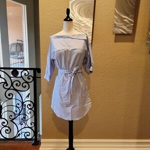 Blue Striped Belted Dress